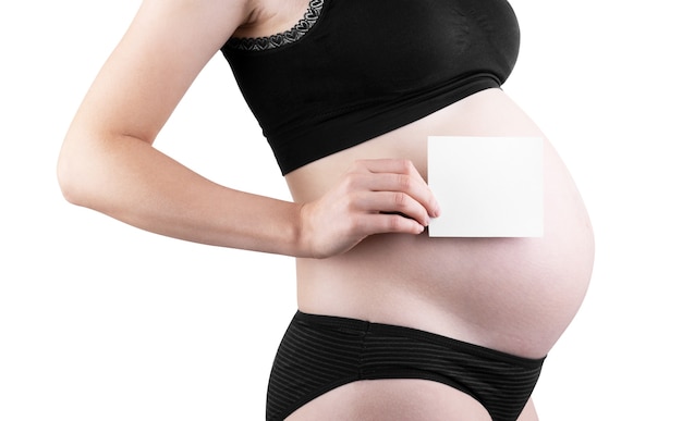 Pregnant woman with ultrasound scan on white background