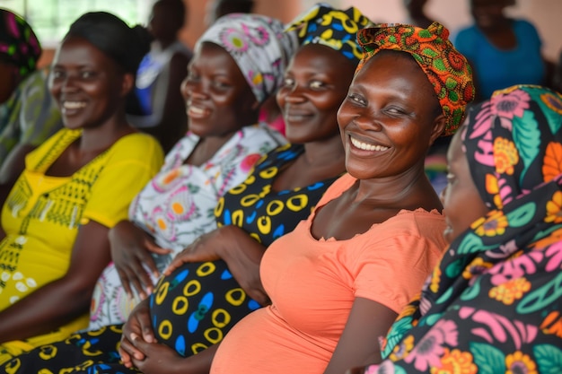 Pregnant women embracing the challenges of the third trimester come together with smiles and solidarity to celebrate their journey