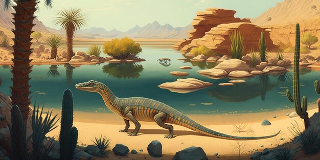 Foto creatura preistorica o dinosauro nella natura selvaggia disegno in stile realistico