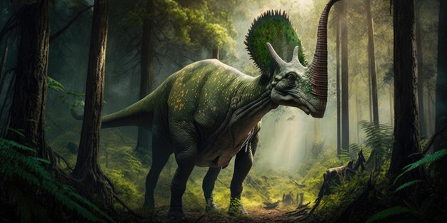 写真 野生の自然の中で先史時代の生き物や恐竜 現実的なスタイルの描画