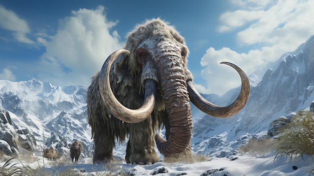 Prehistoric elephant known for its long curved tusks