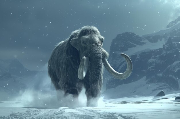 Prehistoric mammoth an ancient giant of the ice age symbolizing the wilderness and grandeur of prehistoric times a majestic creature frozen in time