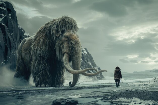 Photo prehistoric mammoth an ancient giant of the ice age symbolizing the wilderness and grandeur of prehistoric times a majestic creature frozen in time