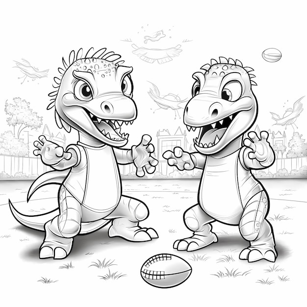 Photo prehistoric playtime adorable dinos in action coloring book with crisp black