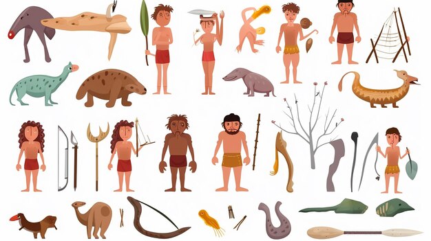 Доисторическое племя мультфильма примитивный мужчина и женщина
