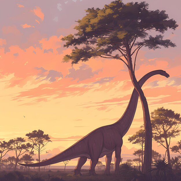 Photo prehistoric vistas brachiosaurus in ancient jungle