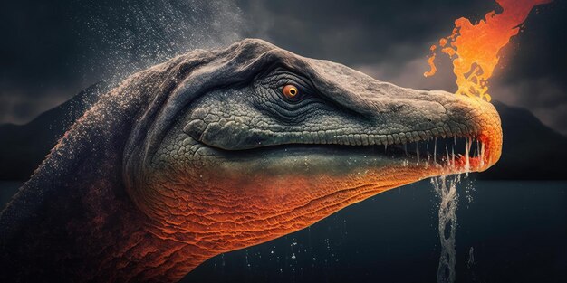 Prehistorisch schepsel of dinosaurus in de wilde natuur Realistische stijltekening