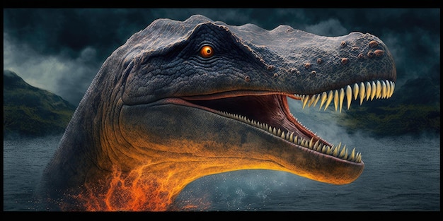 Prehistorisch schepsel of dinosaurus in de wilde natuur Realistische stijltekening