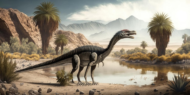 Prehistorisch schepsel of dinosaurus in de wilde natuur Realistische stijltekening