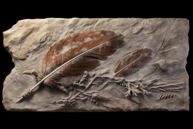 Foto prehistorisch vogelfossil met gedetailleerde verenindrukken gemaakt met generatieve ai