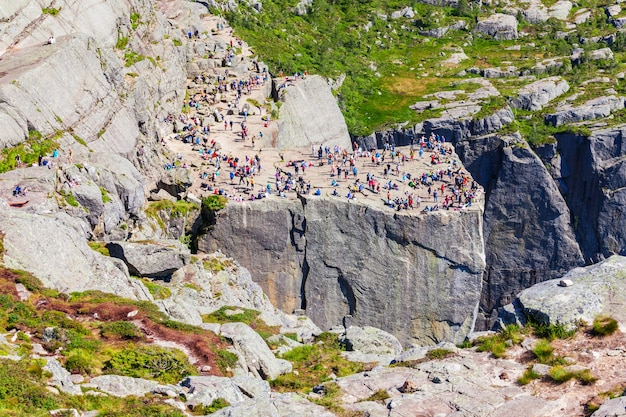 PreikestolenまたはPrekestolenまたはPulpitRockの空中写真、ノルウェー