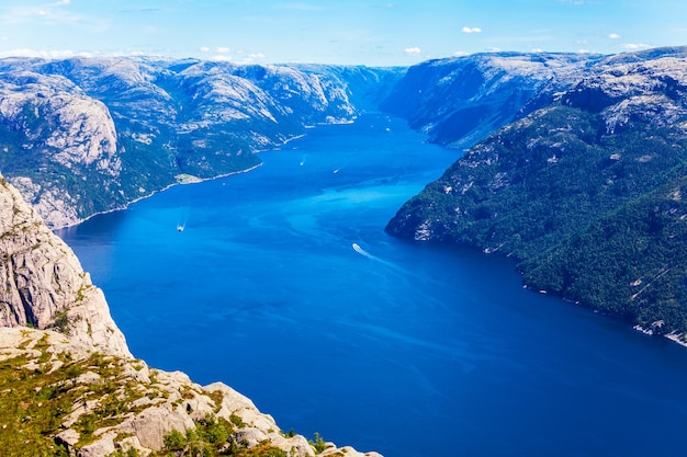 Preikestolen or Prekestolen or Pulpit Rock aerial view, Norway