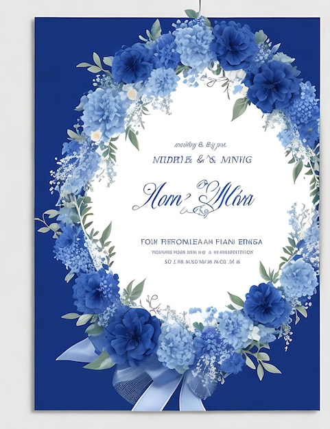 Premie bloemen krans bruiloft uitnodiging sjabloon moderne elegante blauwe bloemen