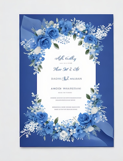 Premie bloemen krans bruiloft uitnodiging sjabloon moderne elegante blauwe bloemen