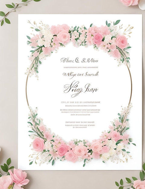 Premie bloemen krans bruiloft uitnodiging sjabloon moderne elegante roze bloemen
