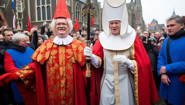 Premier Rutte als Sinterklaas en Geert wilders als zwarte piet