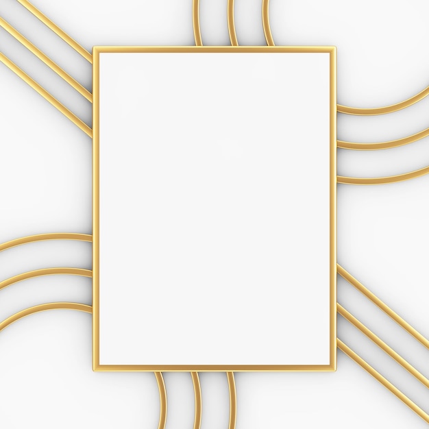 Premium Abstract White Golden Blank Picture Frame Mockup with Abstract Golden Lines 3d Rendering