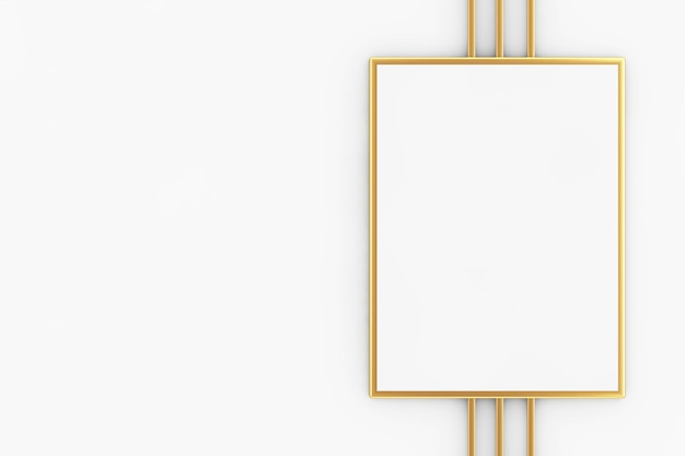 Premium abstract white golden blank picture frame mockup with abstract golden lines 3d rendering