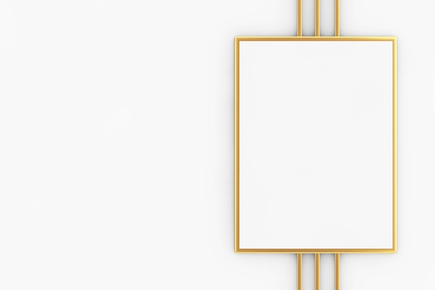 Photo premium abstract white golden blank picture frame mockup with abstract golden lines 3d rendering