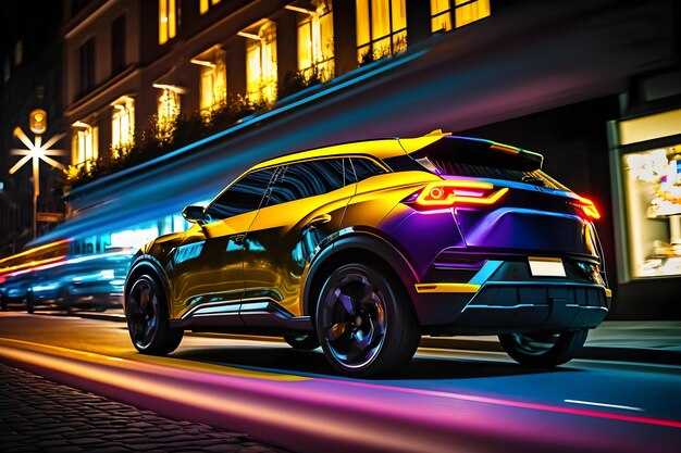Premium aesthetic electric car in city night design Generative Ai
