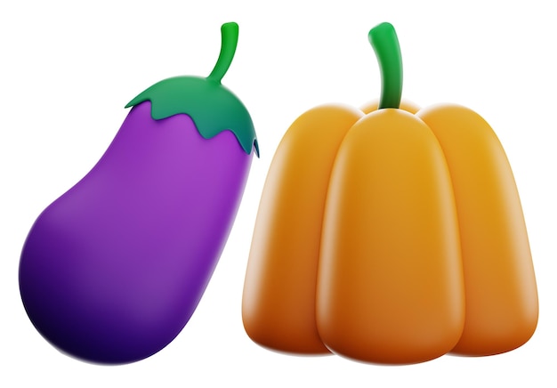 premium aubergine and pumpkin food icon 3d rendering on isolated background