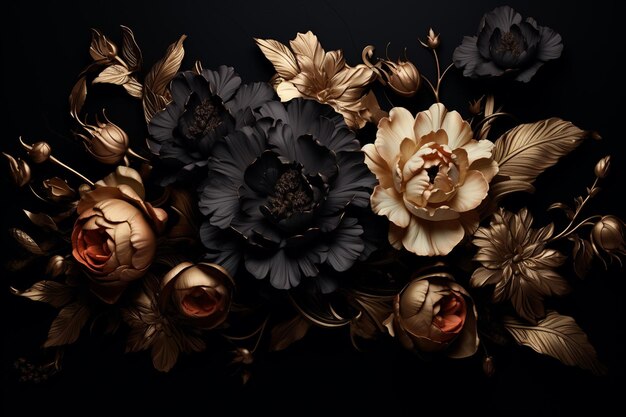 Premium black and golden flower background