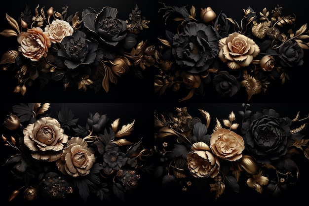 Photo premium black and golden flower background