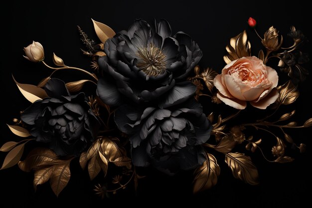 Photo premium black and golden flower background