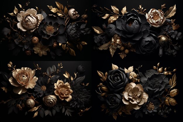 Photo premium black and golden flower background