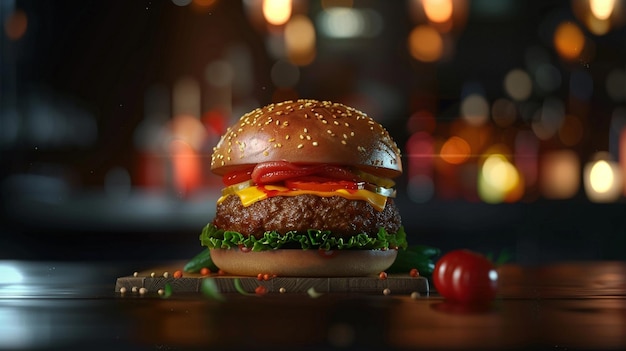 Premium burger op houten tafel hoogwaardig voedsel afbeelding