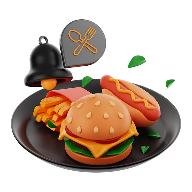 Premium chef and kitchen fast food presentation icon 3d rendering on isolated background