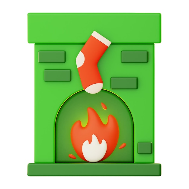 Photo premium christmas fireplace icon 3d rendering on isolated background