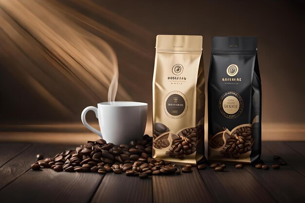 Photo premium coffee branding black and gold packaging