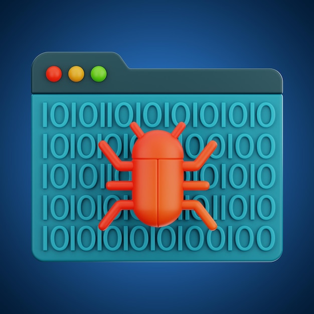 Premium cyber debug web icon 3d rendering on isolated background