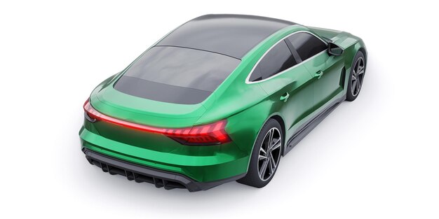 Premium elektrische sedan auto geïsoleerd op een witte achtergrond 3D-rendering