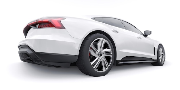 Premium elektrische sedan auto geïsoleerd op een witte achtergrond 3D-rendering