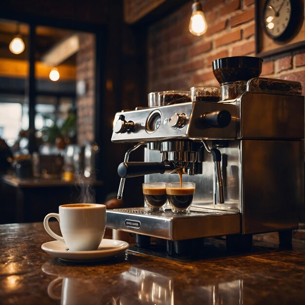 Photo a premium espresso machine brewing a perfect shot of espresso