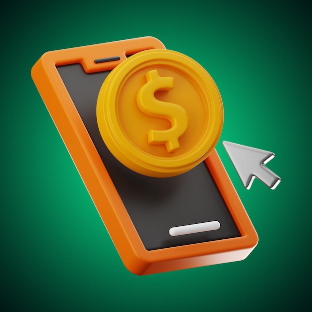 Premium financiën dollar munt telefoonpictogram 3D-rendering op geïsoleerde achtergrond