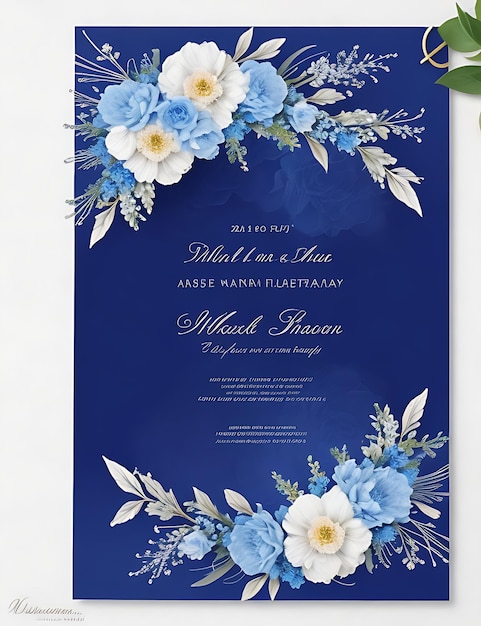 Premium Floral Wreath Wedding Invitation Template Modern Elegant blue Flowers