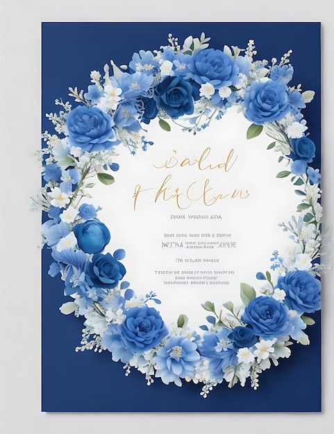 Premium Floral Wreath Wedding Invitation Template Modern Elegant blue Flowers