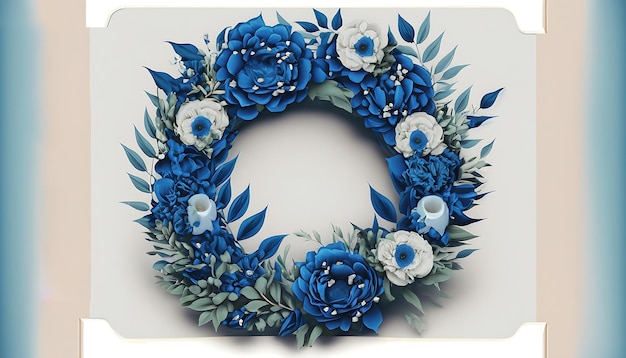 Премиум цветочный венок Шаблон приглашения на свадьбу Современные элегантные голубые цветы