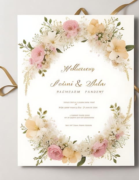 Premium Floral Wreath Wedding Invitation Template Modern Elegant golden Flowers