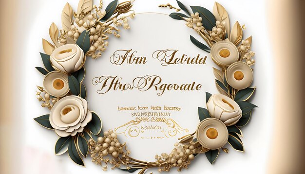 Premium Floral Wreath Wedding Invitation Template Modern Elegant golden Flowers