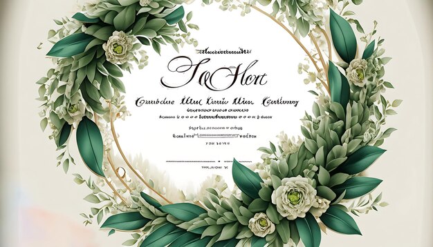 Foto modello di invito a nozze con ghirlanda floreale di qualità moderna fiori verdi eleganti