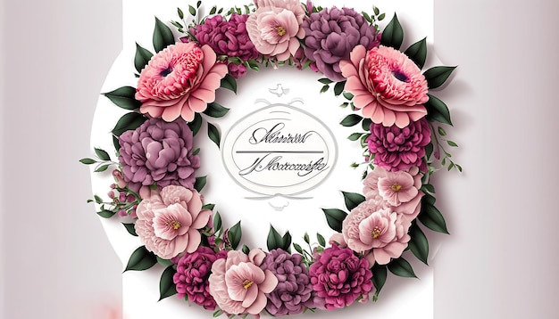 Премиум цветочный венок Шаблон приглашения на свадьбу Современные элегантные фиолетовые цветы
