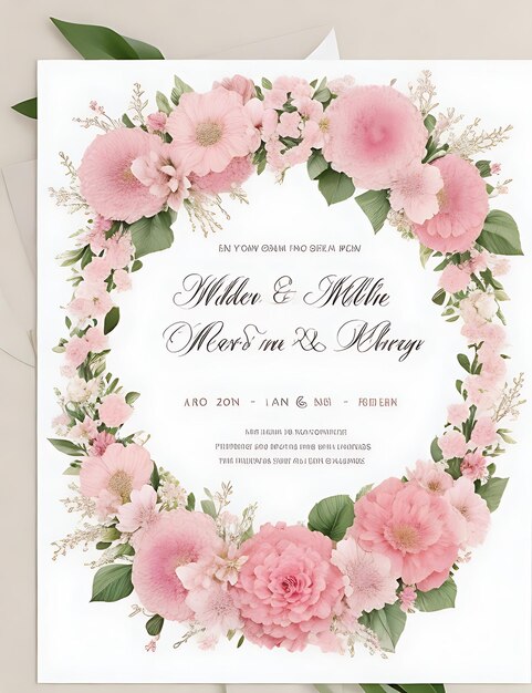 Premium Floral Wreath Wedding Invitation Template Modern Elegant pink Flowers