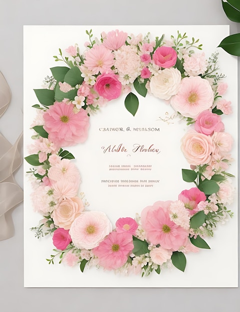 Premium Floral Wreath Wedding Invitation Template Modern Elegant pink Flowers