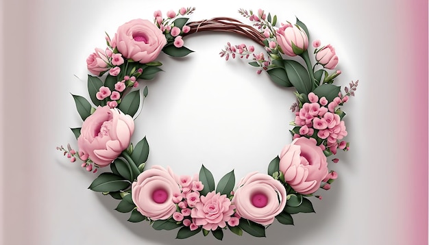 Премиум цветочный венок Шаблон приглашения на свадьбу Современные элегантные розовые цветы