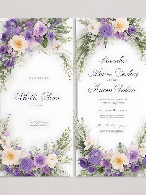 Premium Floral Wreath Wedding Invitation Template Modern Elegant Purple Flowers