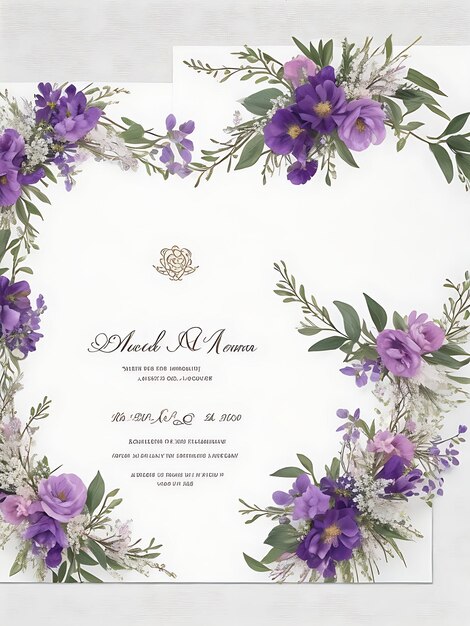 Premium Floral Wreath Wedding Invitation Template Modern Elegant Purple Flowers